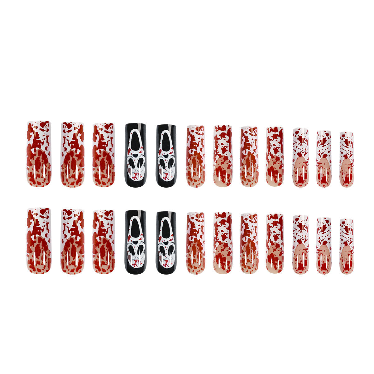 Halloween Handmade French Tip Spooky Ghost Face Nails