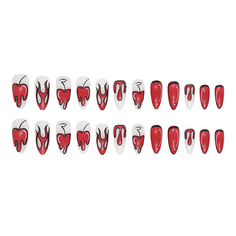 Cartoon Flame Red Nail Stickers with Glitter