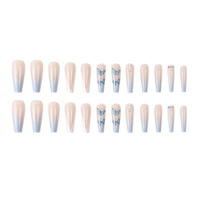 Blue Butterfly V-Shaped French Nail Extensions, Ins Style