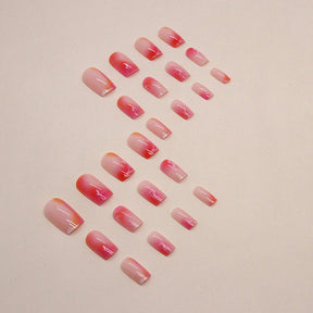 Soft Sweet Warm Tone Mid-Length Pink Yellow Ombre Nails