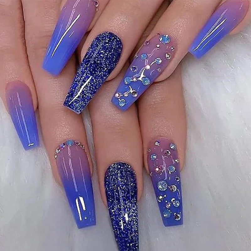 Dreamy Galaxy Blue Coffin Nail Tips