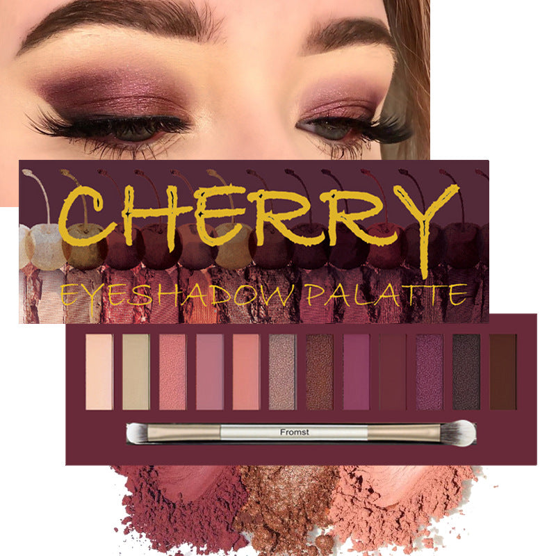 12-Color Cherry Eyeshadow Palette - Matte & Shimmer