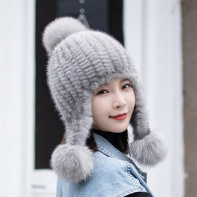 Winter Mink Fur Beret with Rhinestones - Stylish & Warm