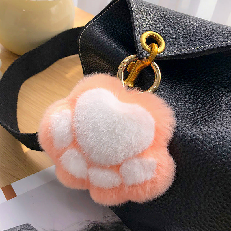 Cute Real Rabbit Fur Kitty Paw Keychain - Charm