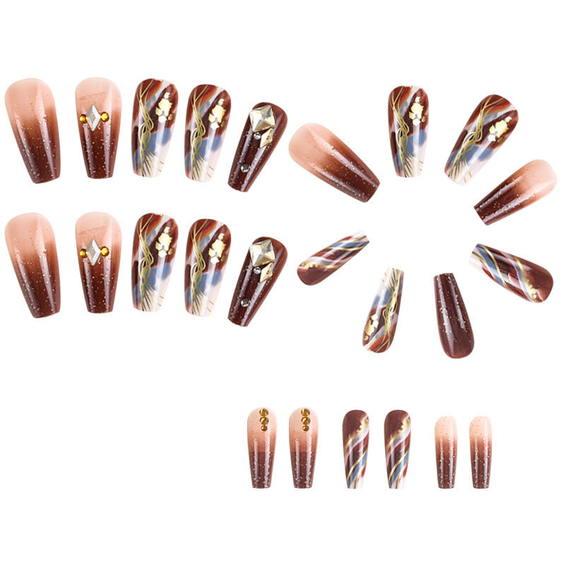 Brown Gradient Sparkly Diamond Nail Tips