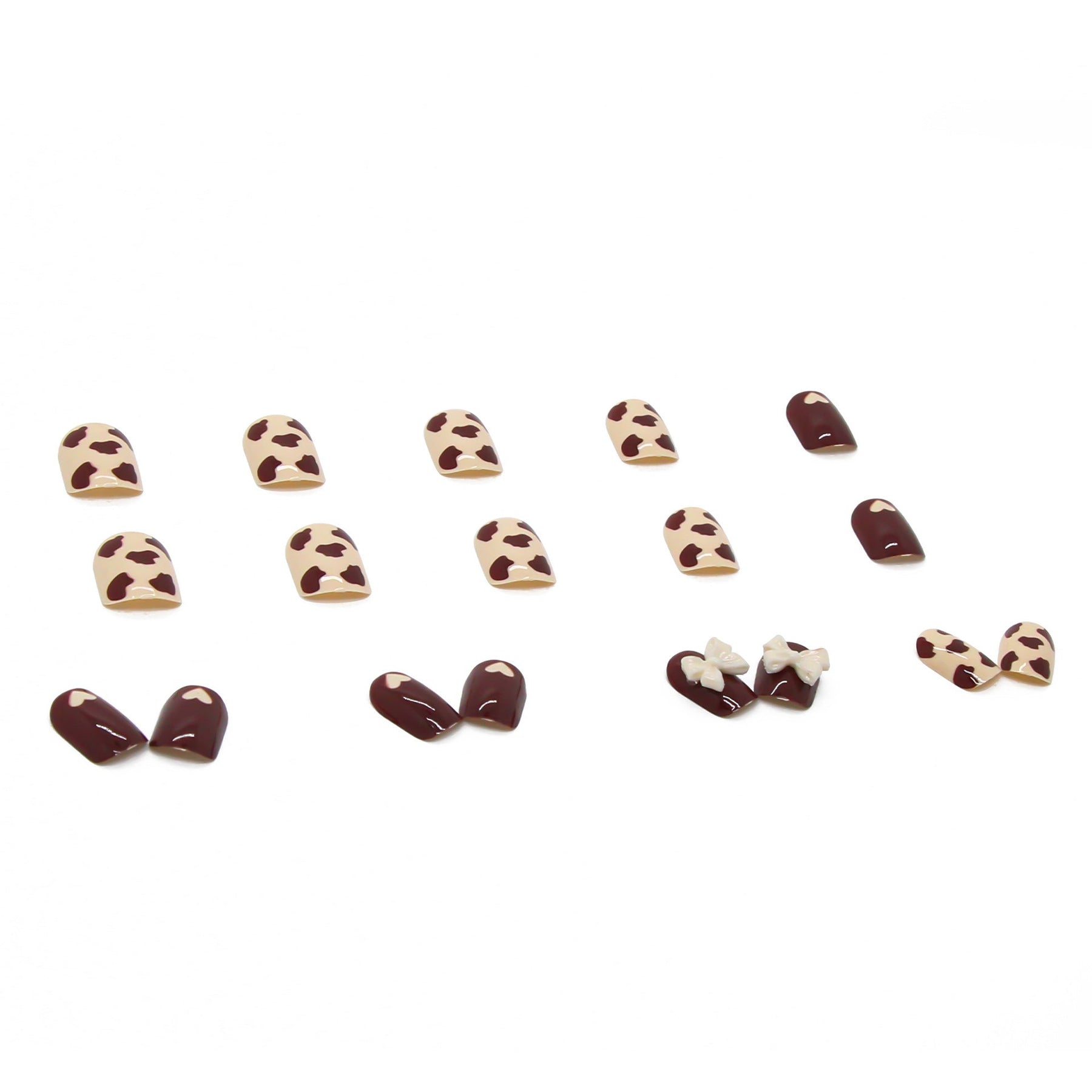 Wearable Nail Tips Milk Coffee Heart Bow Design