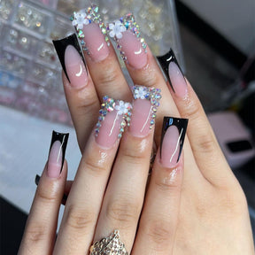 Popular Duckbill Shape Black French Tip Nails