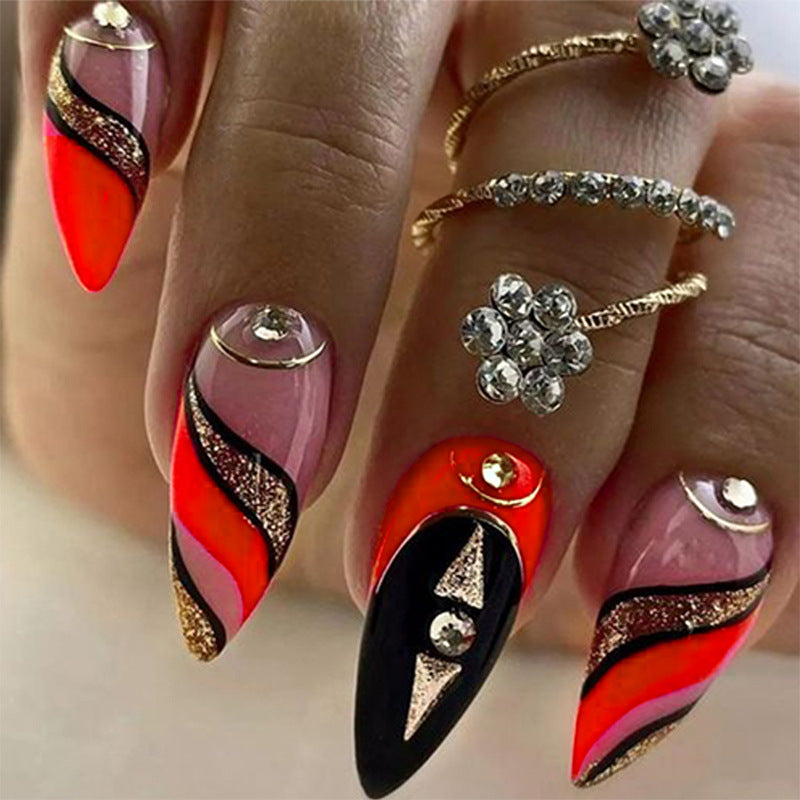 Almond Shape Crystal Nail Tips for Elegant Look