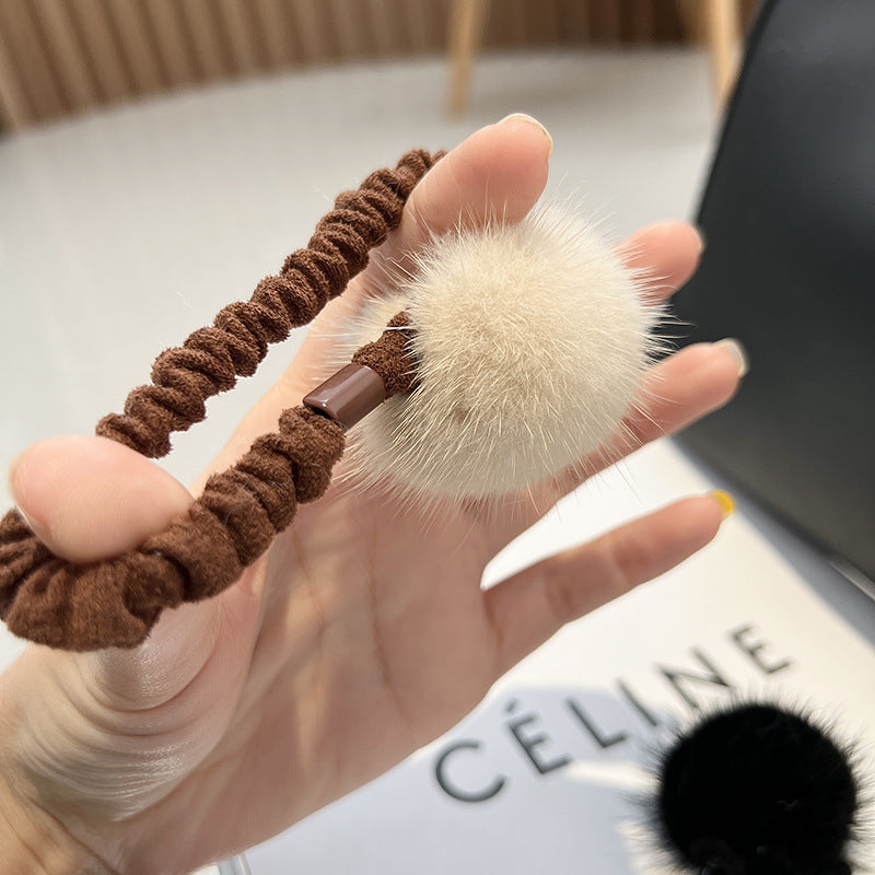 Cute Real Mink Fur Hair Tie Winter Fashion Accessory