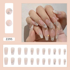 White Skin Tone Enhancing Fashion Rhinestone Nails - Removable Nail Stickers