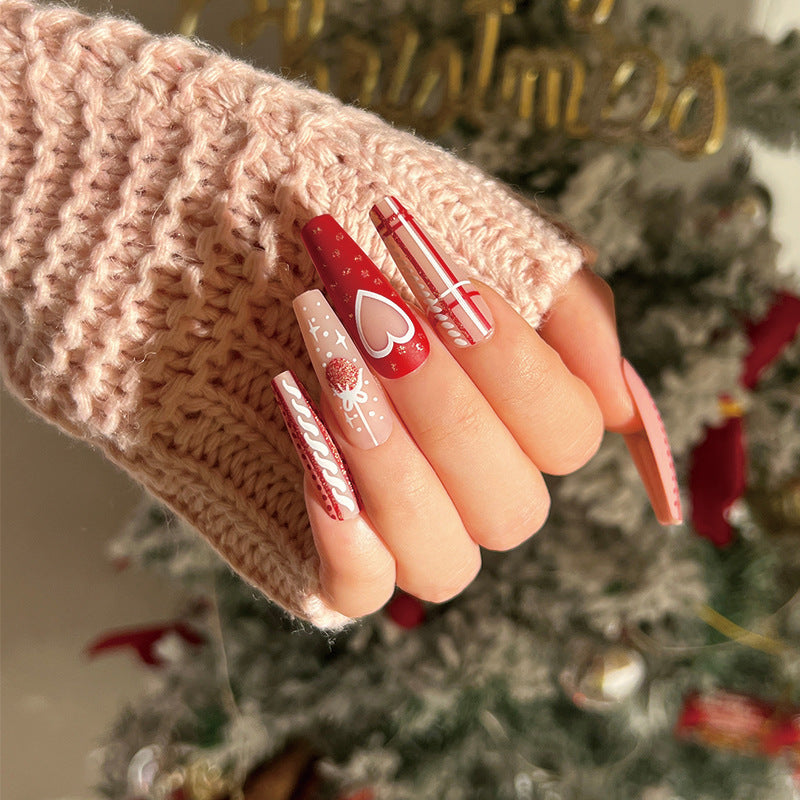 Christmas Press-On Fall Nails Set with Nail Tips