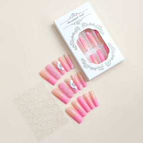 Valentine's Day New Arrival French Pink Glitter Wearable Nail Extensions