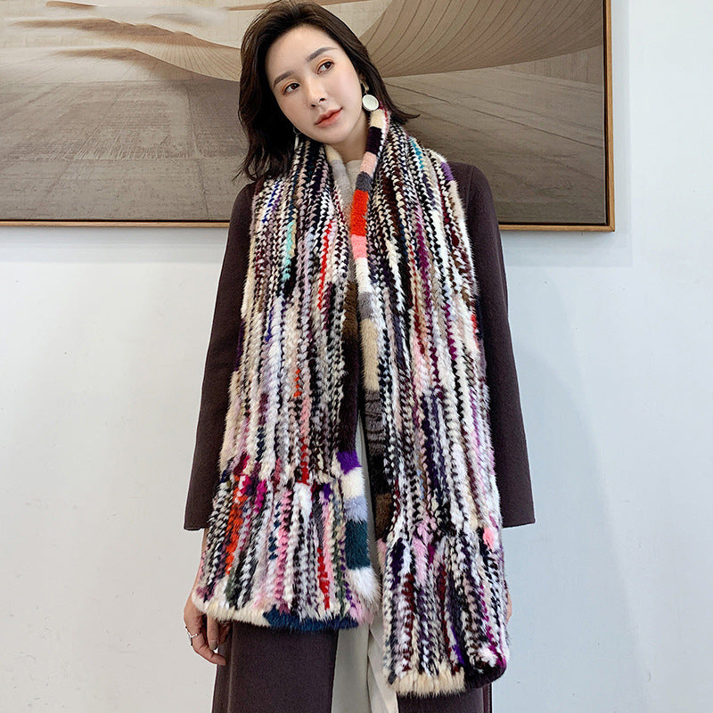 Coffee-Colored Mink Fur Winter Scarf - Cozy & Stylish