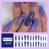 Dreamy Galaxy Gradient Blue Diamond Nail Tips