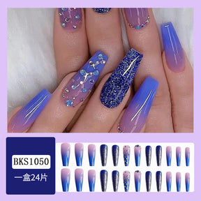 Dreamy Galaxy Gradient Blue Diamond Nail Tips