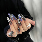 Cross-border Liquid Blue Snake Print Punk Ballet Fall Nails - Removable Nail Tips