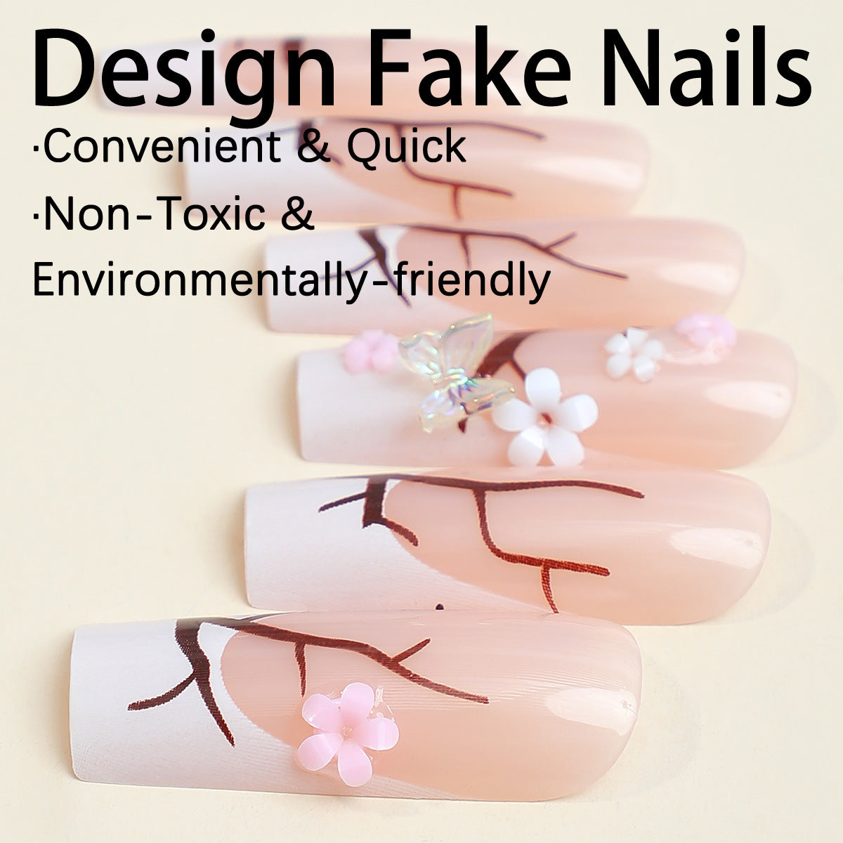 Popular Long Water Pipe Flower Butterfly Rectangle Nails