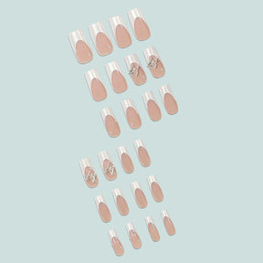 Mid-Length Square White Fluorescent French Tip Nails