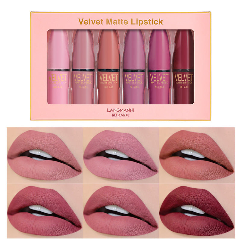 6-Color Matte Lipstick Set - Waterproof Gift Box