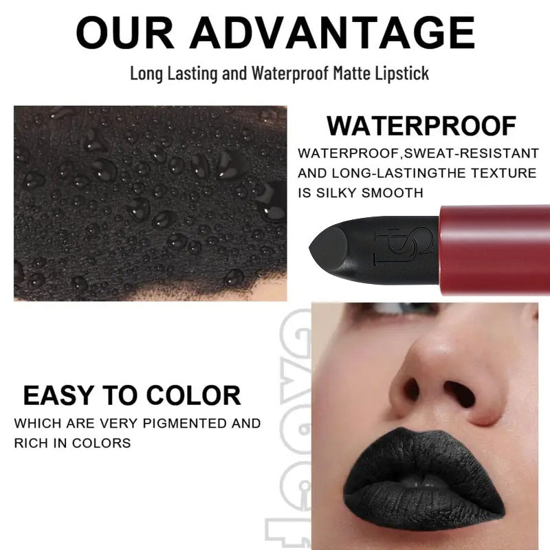 Waterproof Long-Lasting Black Matte Lipstick for Halloween