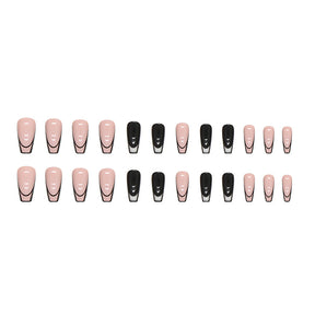 Black Pink Solid Transparent French Nails Simple Medium Long Ballet Euro Export