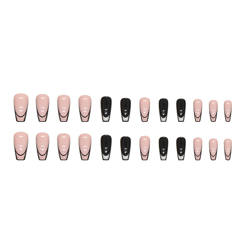 Black Pink Solid Transparent French Nails Simple Medium Long Ballet Euro Export