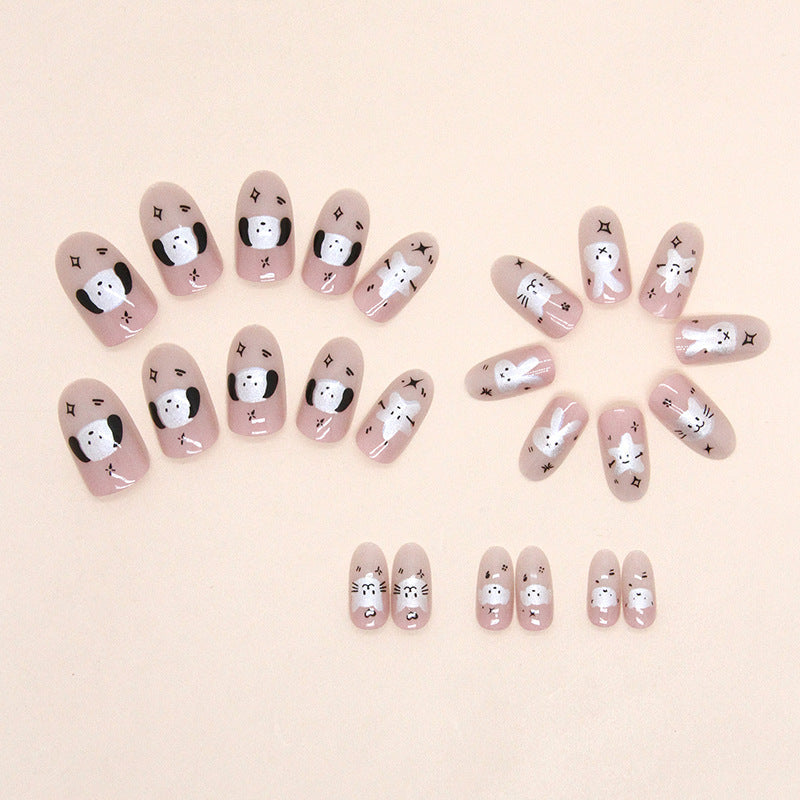 Cute Puppy Aurora Bunny Nails, Fun and Shiny