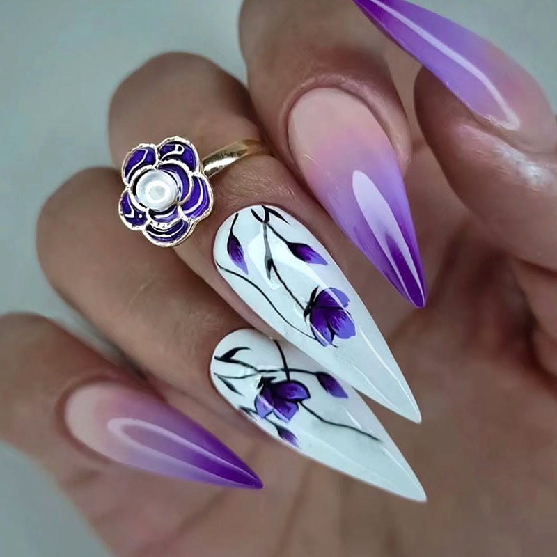 Long Pointed Gradient Purple Orchid Nails for Fashionistas