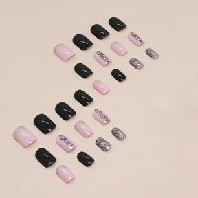 Black Sweet Cool Short Leopard Print Nails Pink Leopard Glitter Euro Ins Style Wearable Nails