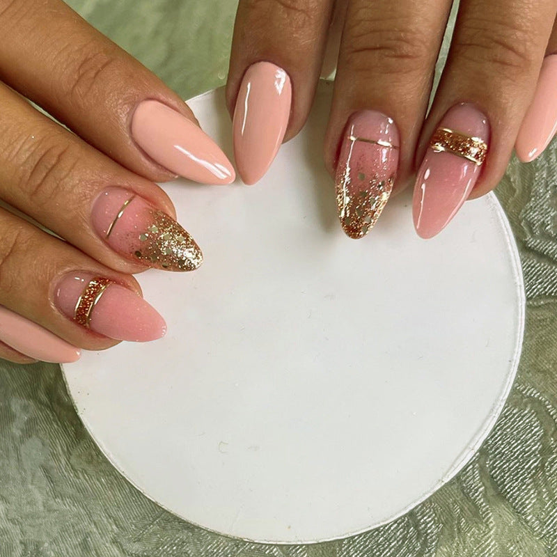 Almond Nails, Glittery Gold Gradient for Trendsetters