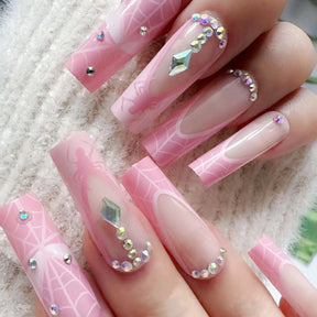 Sparkling Pink Web Fall Nails 24-Piece French Manicure Tips