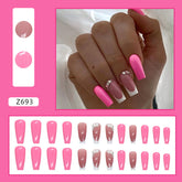 Long Barbie Pink Solid Nails with French Slanted Diamond Accents