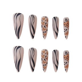 Long Matte Leopard Print Nail Tips, Ready-Made