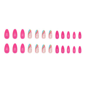 Colorful Ripple Almond Nails, Cute Ins Style, Solid Rose Red