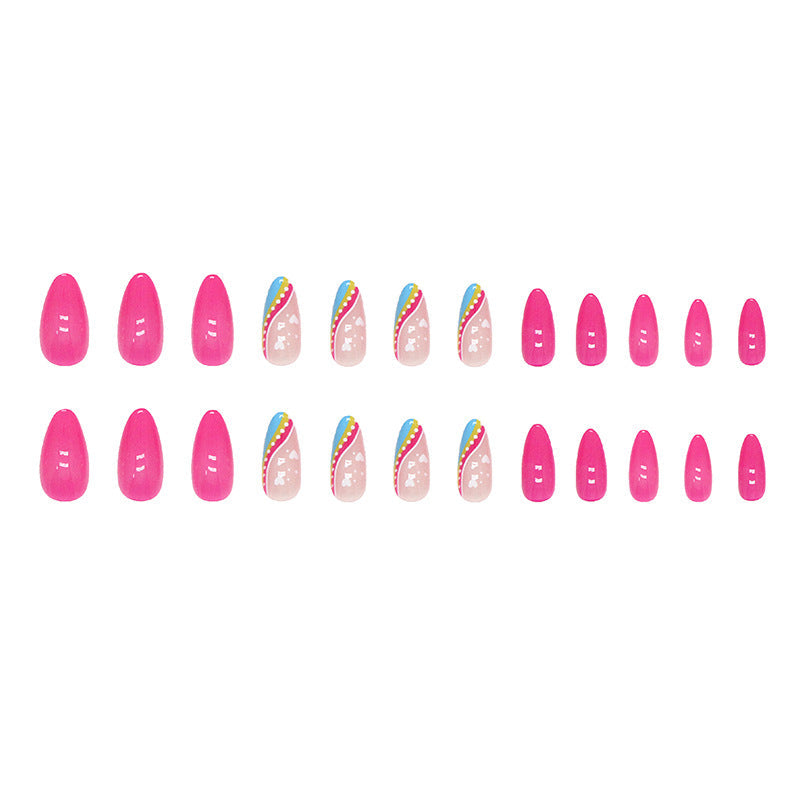 Colorful Ripple Almond Nails, Cute Ins Style, Solid Rose Red