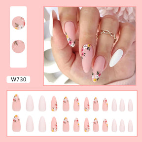 Pure White Full-Print Nails - Cute Flowers, Vintage