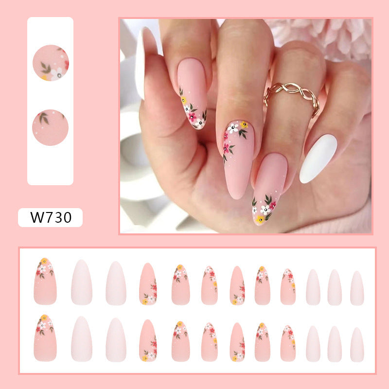 Pure White Full-Print Nails - Cute Flowers, Vintage