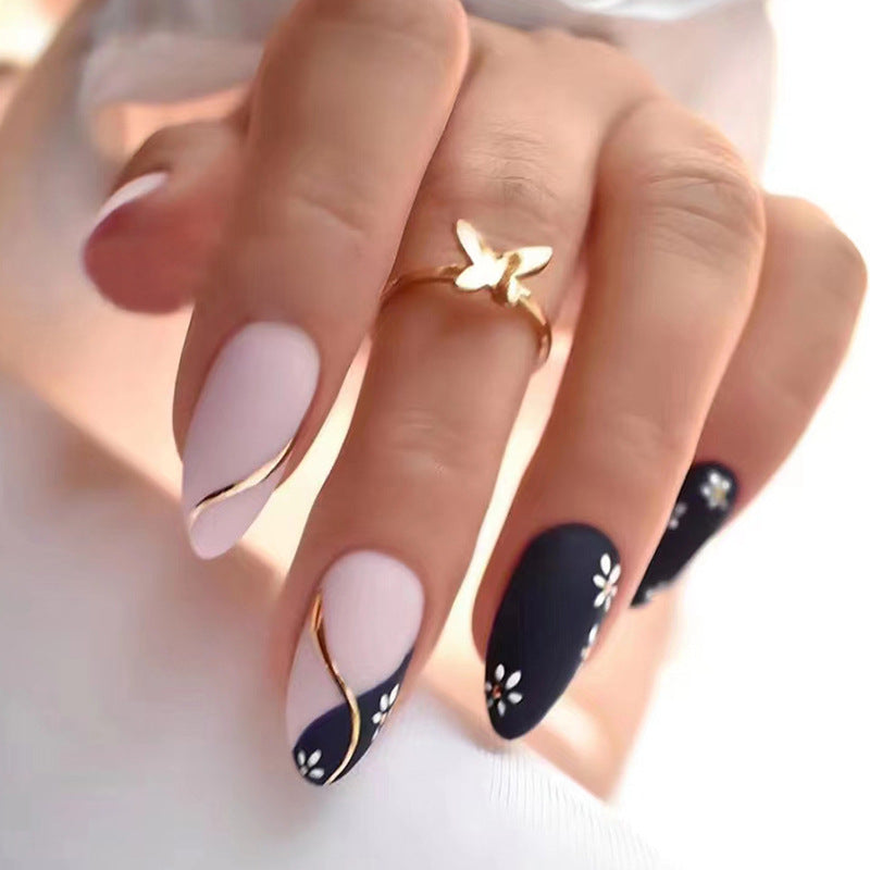 Matte Almond Nails, Charming Small Flowers, Ins Style, Wearable