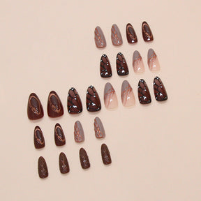 Almond Nail Stickers with 3D Butterfly Wings, 24 Pieces