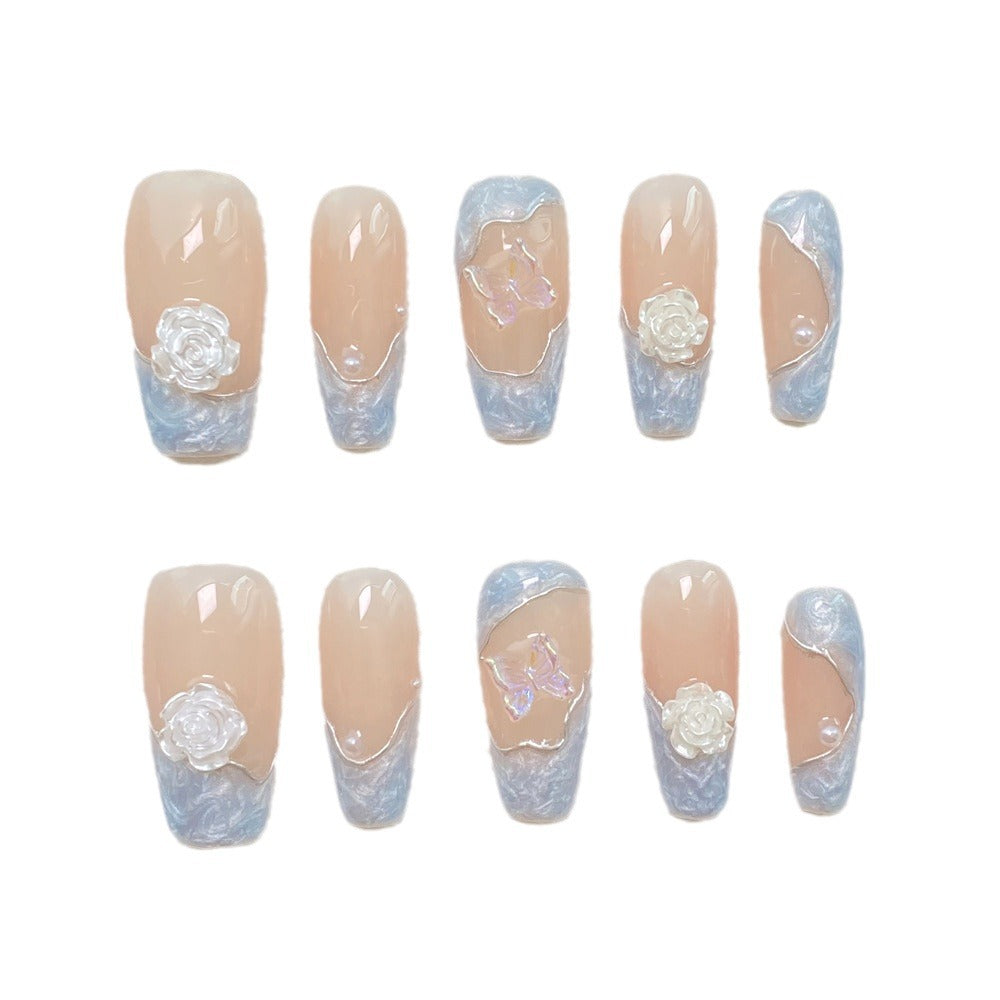 Chic Handmade Pearl Camellia Fall Nails, Trendy and Versatile Student-Friendly Nail Patches