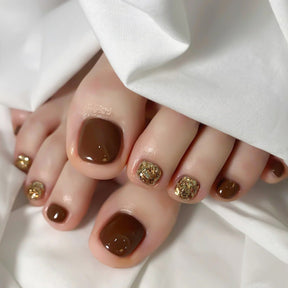 Champagne Chocolate Glitter Toe Nails, Removable and Stylish