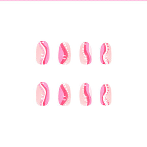 Pink Lady Wavy Dots Round Tip Nail Tips 24-Piece Box