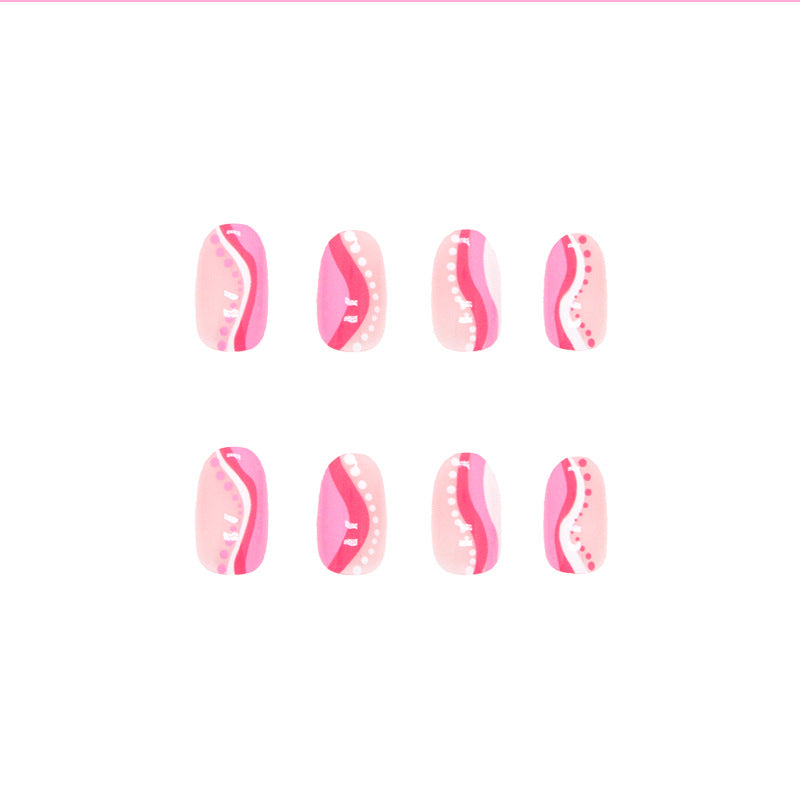 Pink Lady Wavy Dots Round Tip Nail Tips 24-Piece Box