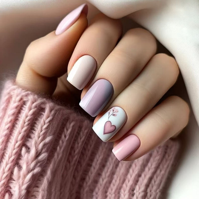 Solid Color Heart-Shaped Removable Fall Nails: 24-Piece Set