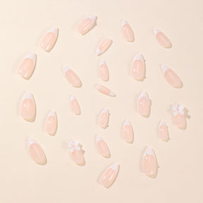 Almond White French Tip Pearl Bow Removable Nail Stickers