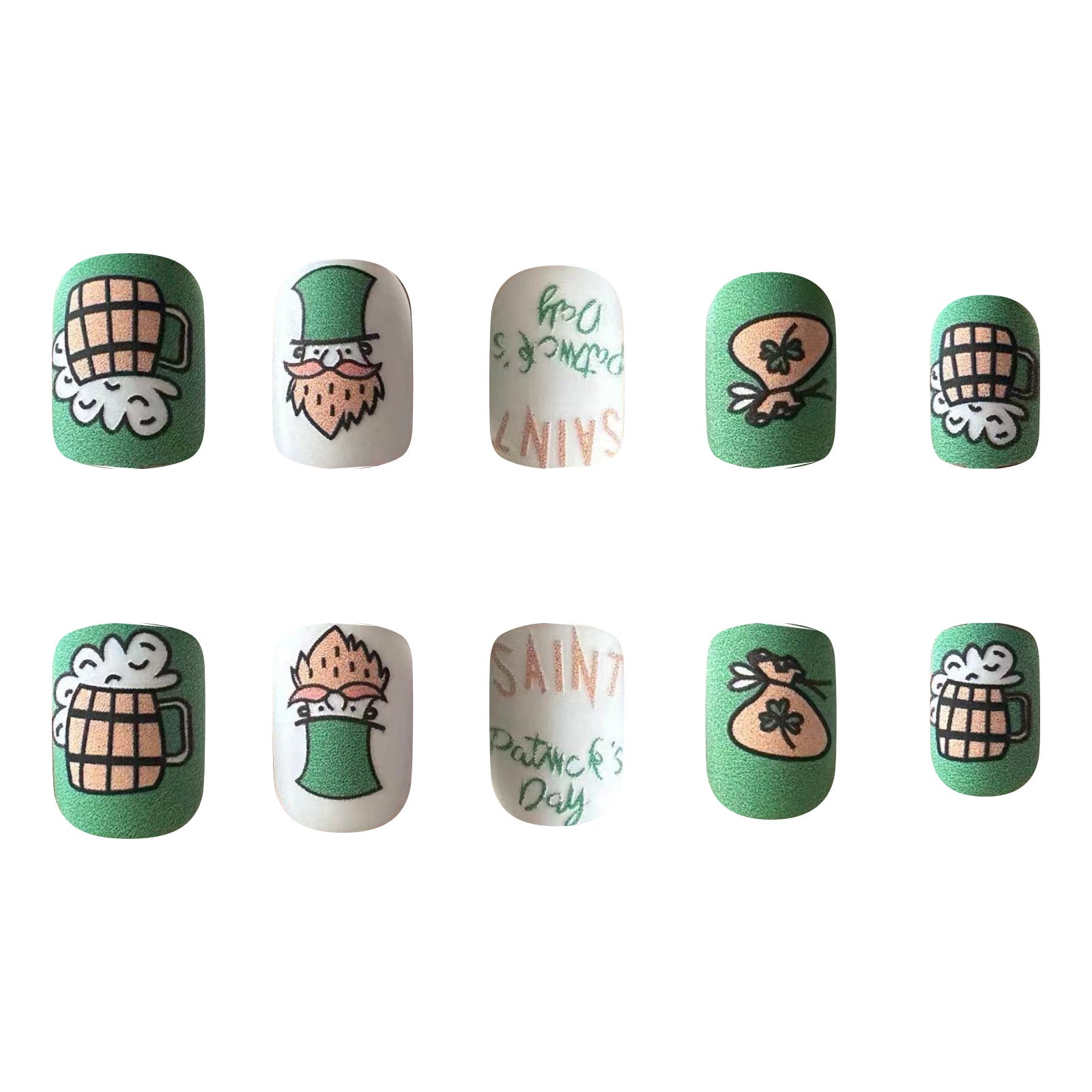 St. Patrick's Day Green Matte Square Lucky Clover Beer Nails