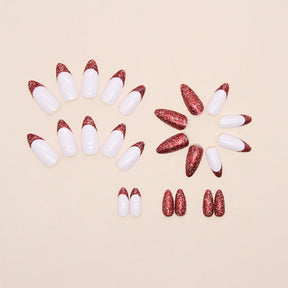 Shiny Wine Red Round Almond Nail Stickers