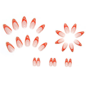 Wearable Nails Euro Ins Style Almond Orange Wave Finished Wholesale Luxe