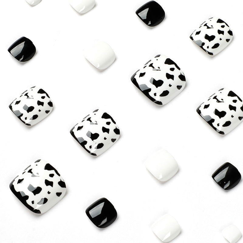 Clear Black & White Leopard Print Fall Toe Nails - Removable Nail Tips