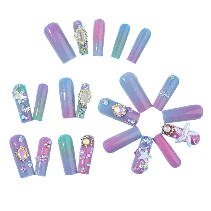 Underwater Theme Starfish Pearl Shell Long Nails